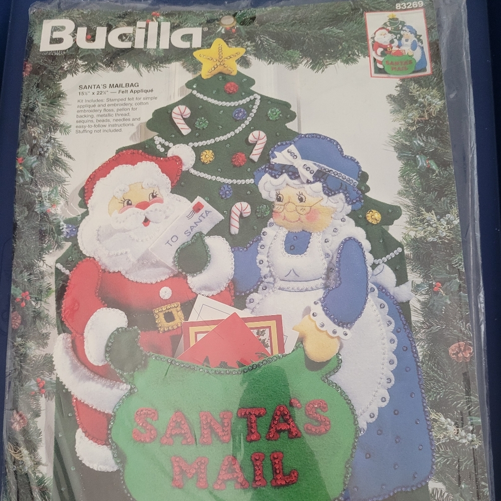 Bucilla Christmas Santa's Mail card holder sewing craft felt applique kit